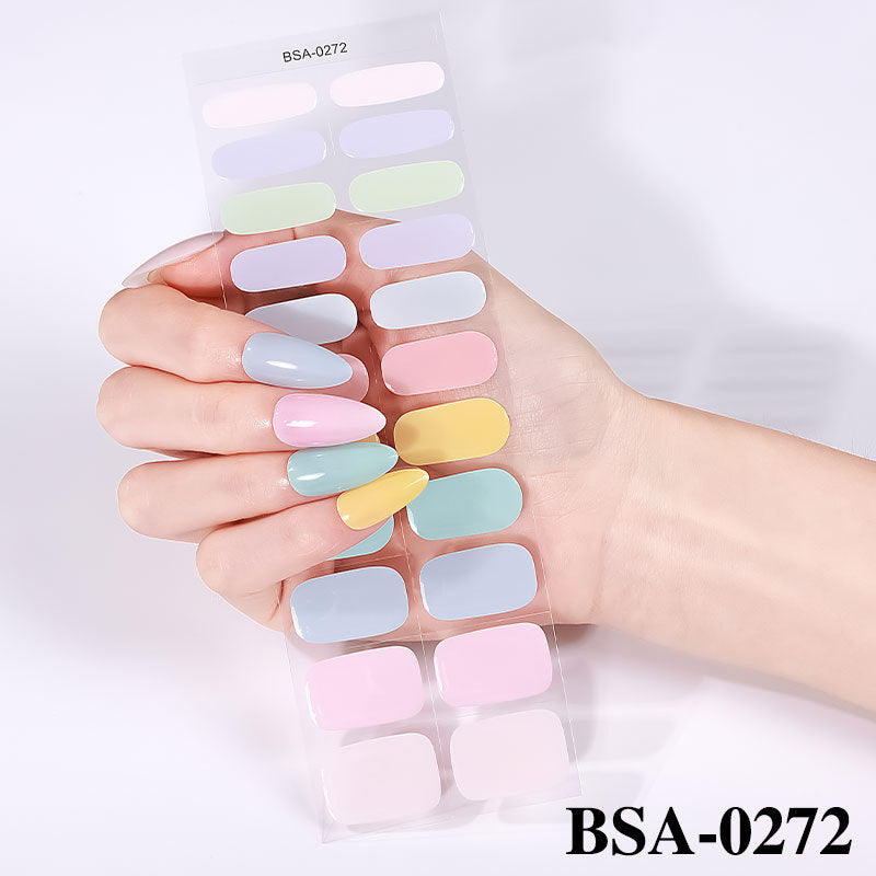 Simple Color Scallion Powder No-bake Gel Nail Stickers