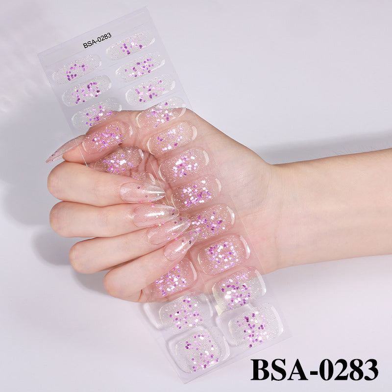 Simple Color Scallion Powder No-bake Gel Nail Stickers