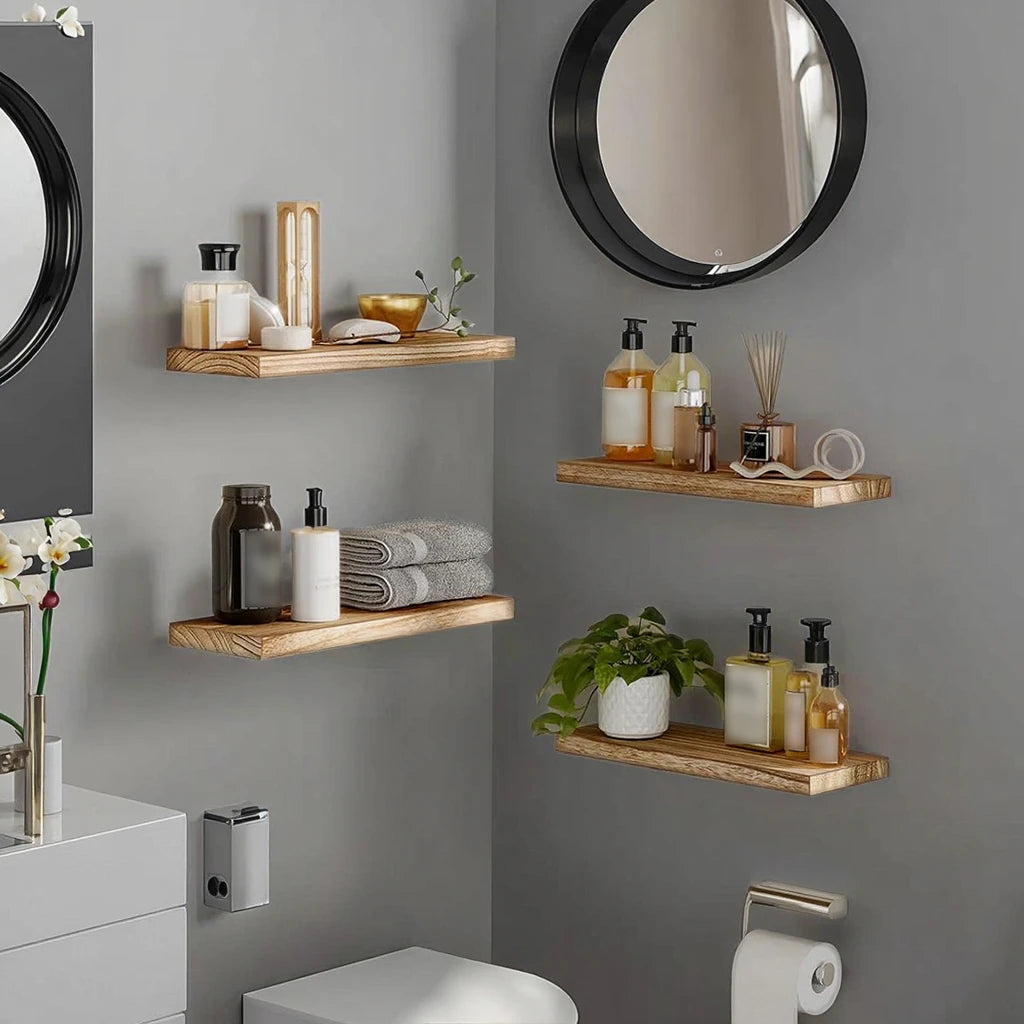 Country Style 4-Piece Floating Shelf Set Wall-Mounted Wooden Display