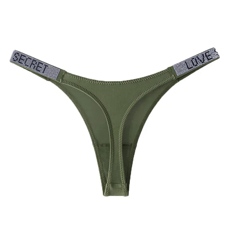 Low Waist Sexy Women Thongs Rhinestones Letter Diamonds G-string Sports Thong T-back Fitness S-XL