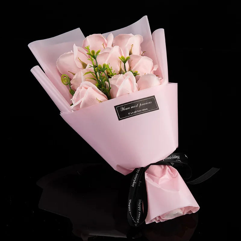 Artificial 9Heads Soap Rose Bouquet Flowers