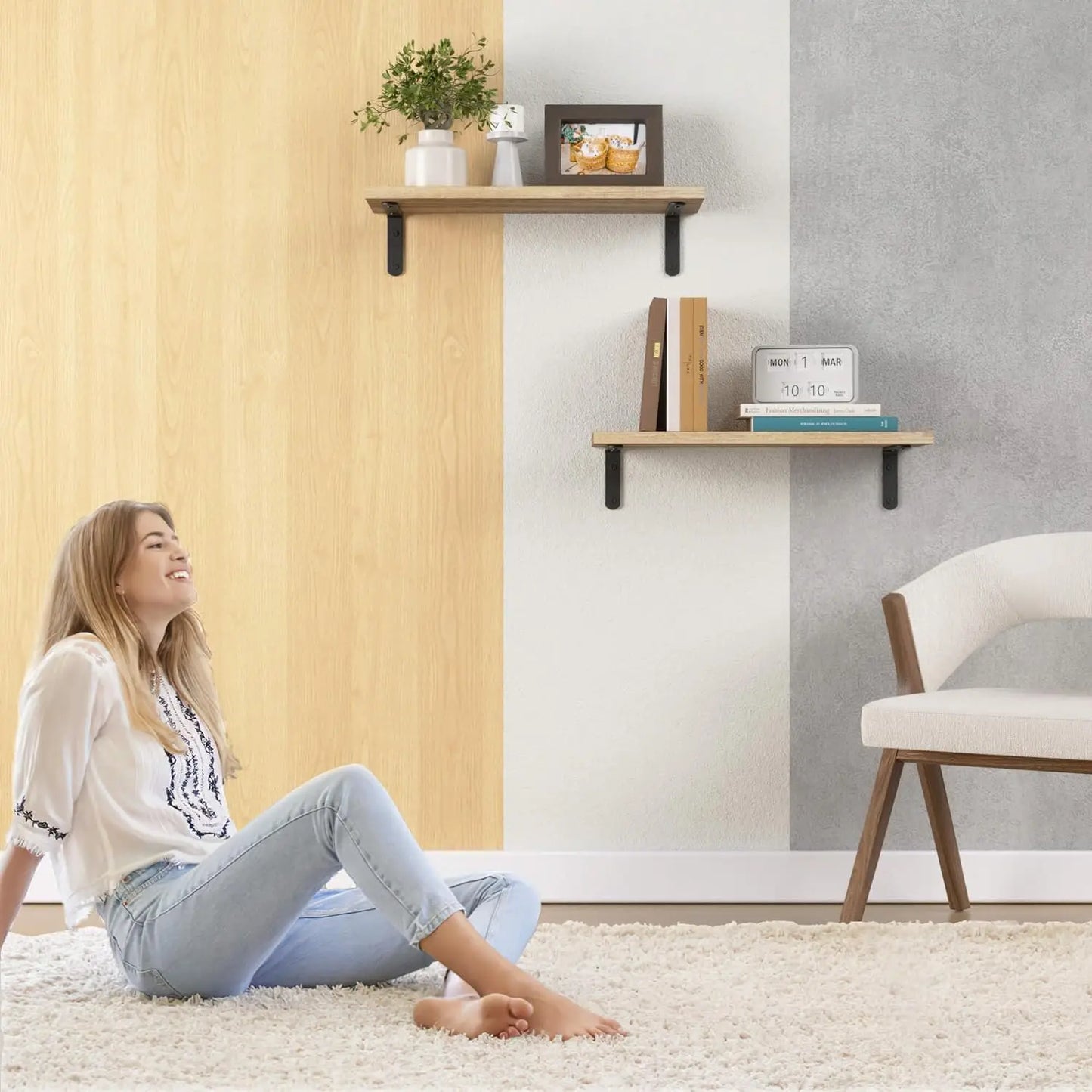 Wooden Wall Floating Shelves, 2 Sets Shelves for Wall Décor