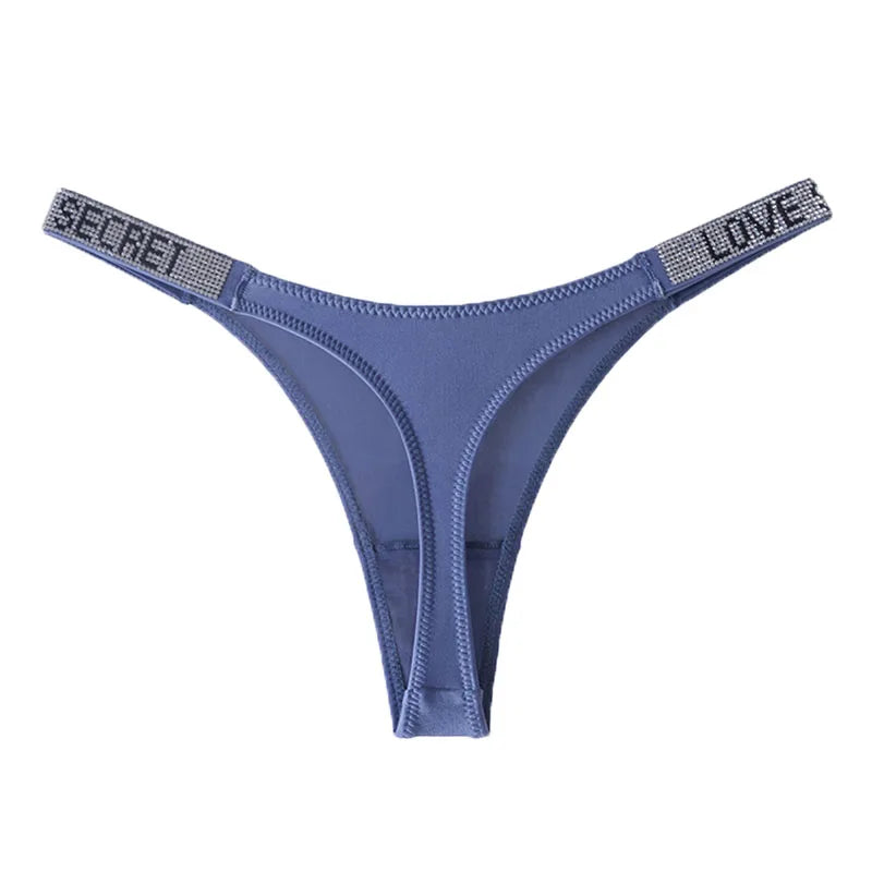 Low Waist Sexy Women Thongs Rhinestones Letter Diamonds G-string Sports Thong T-back Fitness S-XL