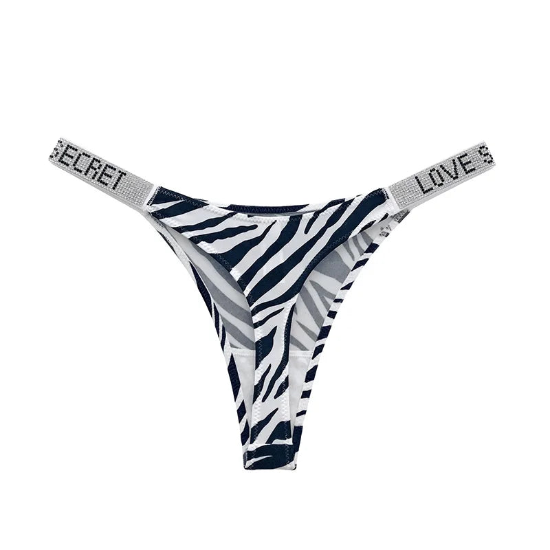 Low Waist Sexy Women Thongs Rhinestones Letter Diamonds G-string Sports Thong T-back Fitness S-XL