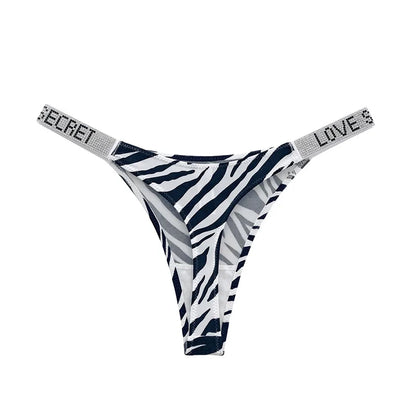 Low Waist Sexy Women Thongs Rhinestones Letter Diamonds G-string Sports Thong T-back Fitness S-XL