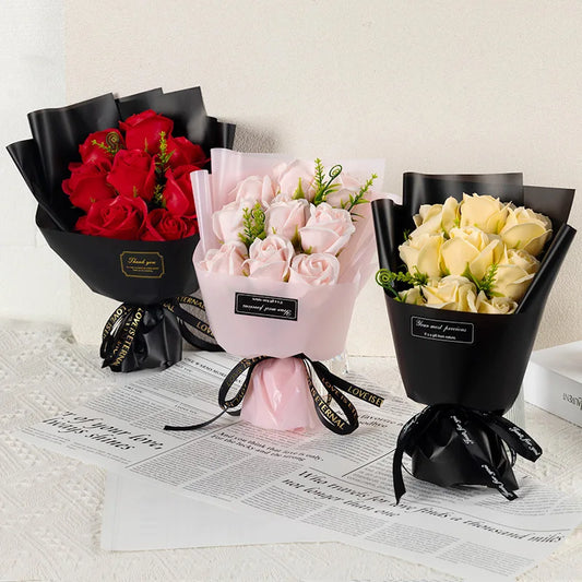 Artificial 9Heads Soap Rose Bouquet Flowers