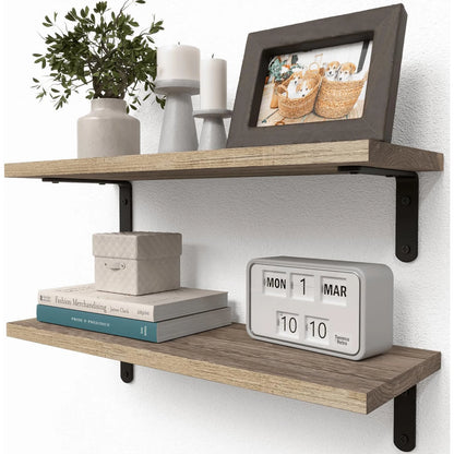 Wooden Wall Floating Shelves, 2 Sets Shelves for Wall Décor