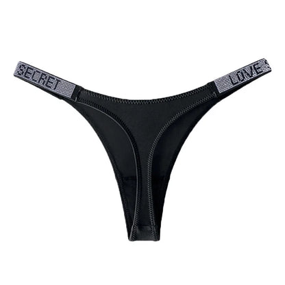 Low Waist Sexy Women Thongs Rhinestones Letter Diamonds G-string Sports Thong T-back Fitness S-XL