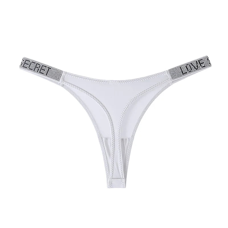 Low Waist Sexy Women Thongs Rhinestones Letter Diamonds G-string Sports Thong T-back Fitness S-XL