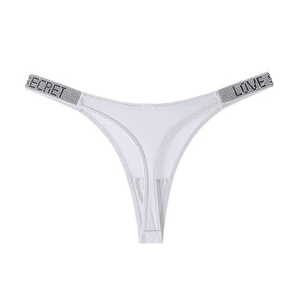 Low Waist Sexy Women Thongs Rhinestones Letter Diamonds G-string Sports Thong T-back Fitness S-XL