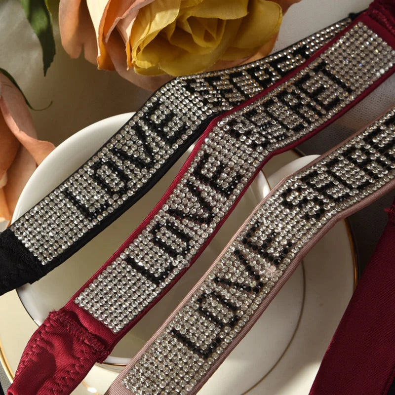 Low Waist Sexy Women Thongs Rhinestones Letter Diamonds G-string Sports Thong T-back Fitness S-XL