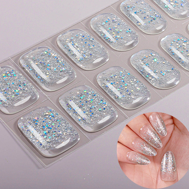 Simple Color Scallion Powder No-bake Gel Nail Stickers