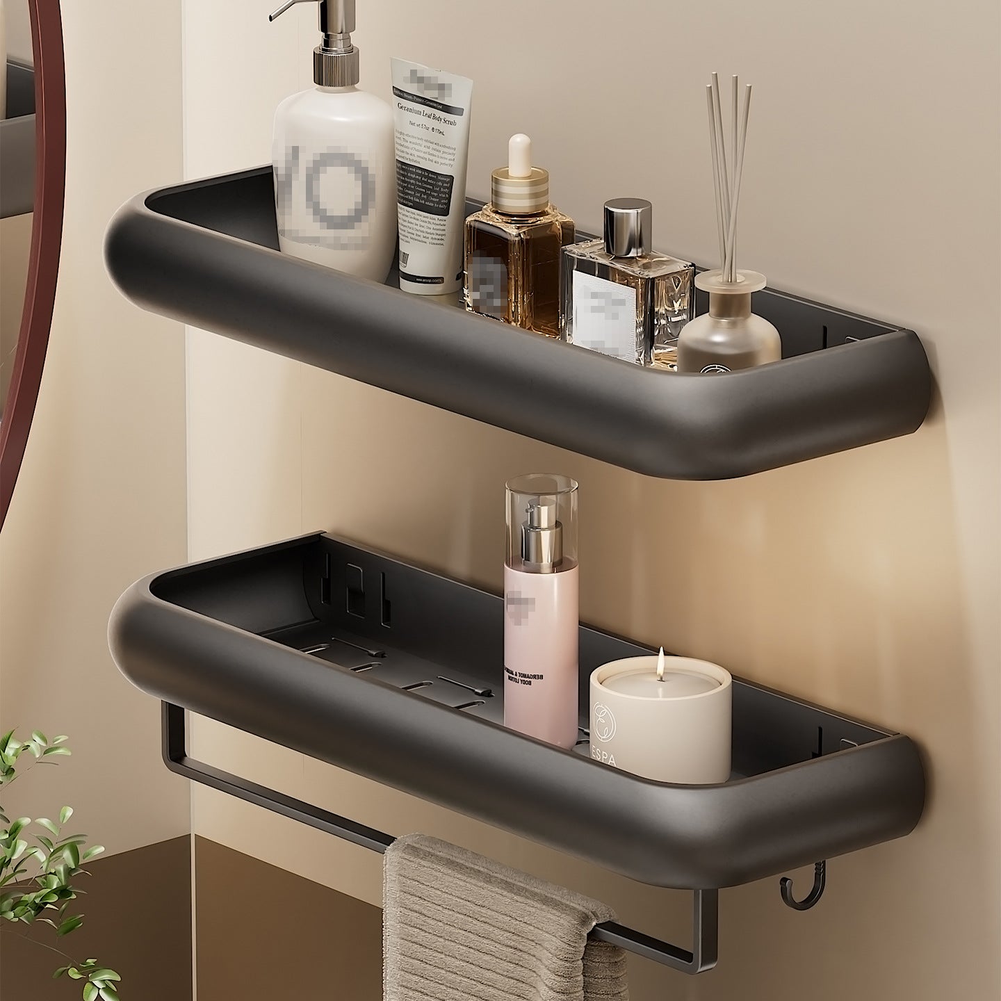 Wall Mounted Bathroom Storage Shelf with Hooks