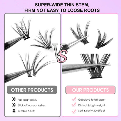 12 row of eyelashes 30D and 40D Clusters Of 240 Segmented lashes