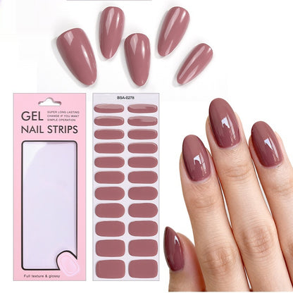 Simple Color Scallion Powder No-bake Gel Nail Stickers