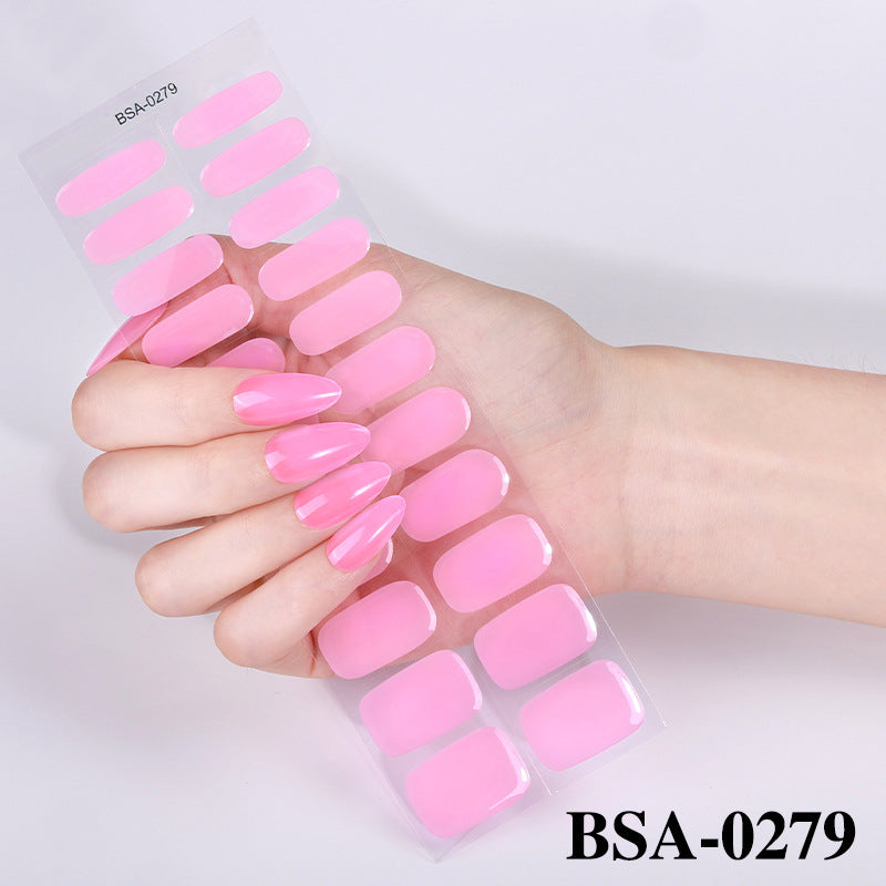 Simple Color Scallion Powder No-bake Gel Nail Stickers