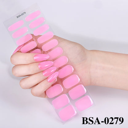 Simple Color Scallion Powder No-bake Gel Nail Stickers