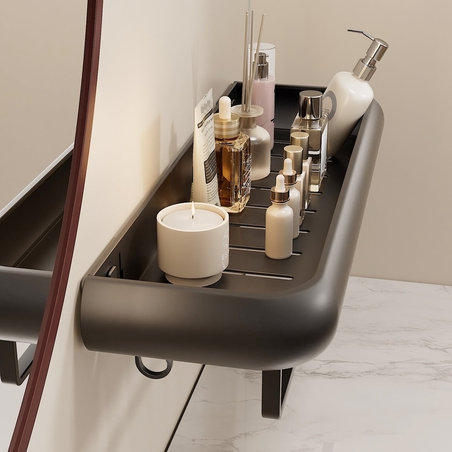 Wall Mounted Bathroom Storage Shelf with Hooks