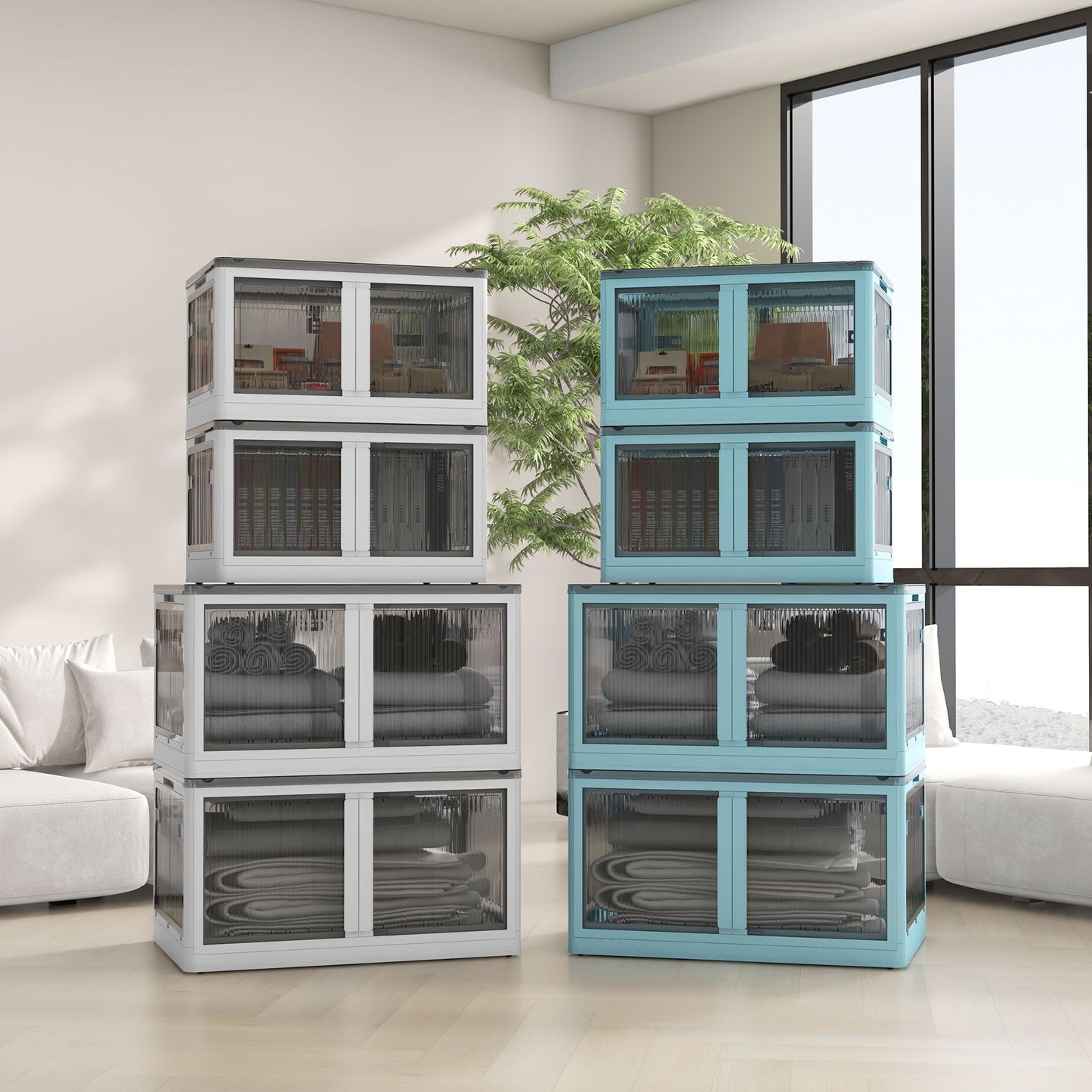 Collapsible Stackable Storage Bins with Lids