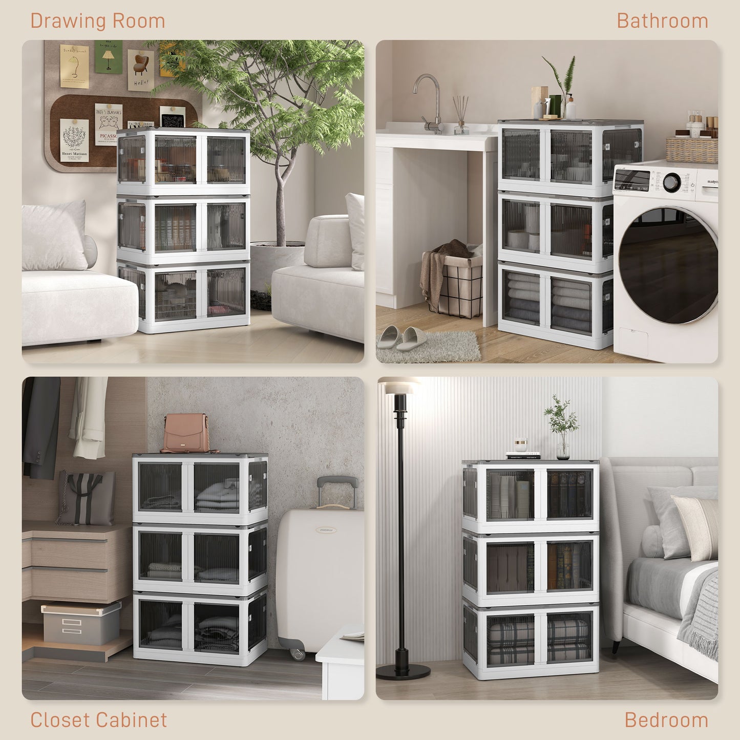 Collapsible Stackable Storage Bins with Lids